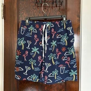 Chubbies Navy Neon Tropical Print Swim Shorts